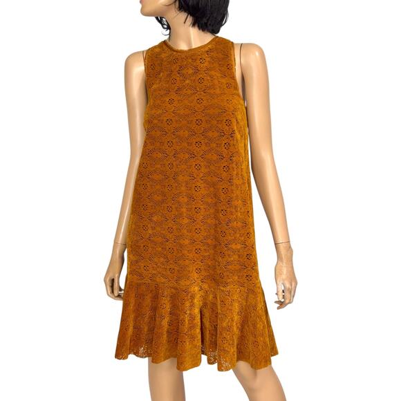 Boho Velvet Lace Dress Anthropologie Maeve Amis 12 Copper Drop Waist Flounced - Picture 2 of 15